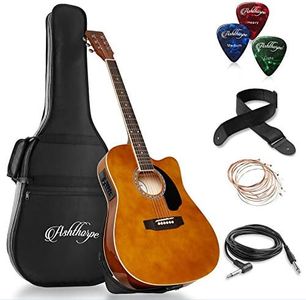 Ashthorpe Full-Size Cutaway Thinline Acoustic-Electric Guitar Package - Premium Tonewoods - Brown