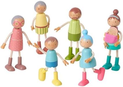 Giant bean Wooden Family Dolls Set of 7 for Dollhouse, Dollhouse People Miniature Dollhouse Accessories Toy for Boys Girls Kids Pretend Play 3 Years up