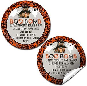 Boo Bomb Halloween Ghost Haunted House Themed Hot Cocoa Bomb Packaging Sticker Labels, Total of 40 2" Circle Stickers by Amanda Creation