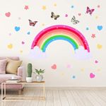 Rainbow Wall Decals Removable Star Butterfly Heart Wall Sticker Watercolor Star Rainbow Wall Sticker Vinyl Girls Room Decorations for Nursery Baby Kids Girl Teen Bedroom