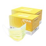 Hyjiva Disposable Face Mask for Kids & Children - 3-ply, Ear Loop, Nose Strip, Ultra-soft, Super-breathable, BFE > 99%, CE and ISO Certification (Pack of 50, Yellow)…