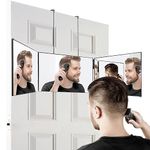 Vanexiss 3 Way Mirror,360 Mirror Self Cut Hair,Adjustable & Foldable Portable Trifold Mirror with Height Retractable Hook,for DIY Haircut,Hair Coloring,Hair Braiding,Shaving,Makeup