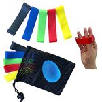 Hand Exerciser, Finger Strengthener, Finger Resistance Band (10 PCS) – With Hand Therapy Massage Ball & Mesh Carry Pouch – Hand Rehabilitation, Arthritis – Athletes & Musicians – 5 Resistance Levels