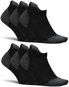 Feetures Elite Max Cushion No Show Tab Ankle Socks - Sport Sock with Targeted Compression - New Black, XL (6 Pair)