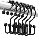 Titanker Black Shower Curtain Hooks Rings, Rust-Resistant Metal Double Glide Shower Hooks for Bathroom Shower Rods Curtains, Set of 12 Hooks - Matte Black