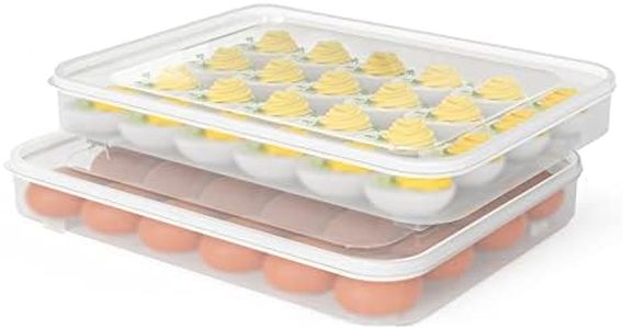 77L Deviled Egg Containers with Lid, (Set of 2), Plastic Egg Holder for Refrigerator for 48 Eggs, Clear Storage Deviled Egg Carrier Tray, Fridge Stackable Countertop Portable Egg Dispenser