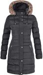 Spindle Womens Long Fur Trimmed Hooded Padded Puffer Parka Ladies Winter Jacket Coat 16 Black