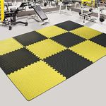 SIGNATRON 24mm Thick Exercise Mat Tiles, Gym Floor Mat Rubber, Interlocking Foam for Gymnastics, Exercise, Play Areas, Home Gyms, Dance Studios, Yoga (6 Tiles - 24 Sq Ft, Yellow - Black)