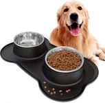 Miaomitun Dog Bowls Stainless Steel Water and Food Puppy Cat Bowls with Non Spill Skid Resistant Silicone Mat，Four Sizes for Small Medium Large Dogs Cats Pets (Black, M)