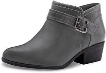 Athlefit Women's Chunky Low Heel Ankle Boots Classic Pointed Toe Side Zipper Grey Booties Size 8