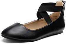 DREAM PAIRS Women's Ballet Flats Comfortable Fashion Elastic Ankle Straps Mary Jane Shoes,Size 10,Black/Pu,Sole_Stretchy