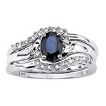 PalmBeach Platinum-Plated or Yellow Gold-Plated Sterling Silver Genuine Midnight Blue Sapphire and Diamond Accent 3 Piece Bridal Ring Set, Metal, Sapphire Diamond