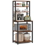 VASAGLE Kitchen Storage Rack, Coffee Bar, Baker’s Rack, Total 6 Shelves and 6 Hooks, for Microwave, Steel Frame, Industrial, 40 x 60 x 167 cm, Rustic Brown and Black KKS024B01