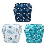 Babygoal Swim Diapers 3 Pack for 6M-3T Boys and Girls, Reusable Adjustable Washable One Size for Baby Toddler Gifts and Swimming Lessons 3ZSD07-IN