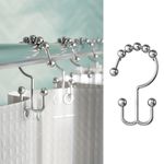 MAYTEX Shower Curtain Hooks, Shower Curtain Rings, Rust-Resistant Decorative Double Roller Glide Shower Hooks, Shower Rings for Bathroom Shower Rods, Curtains, Liners, Set of 12, Brushed Nickel