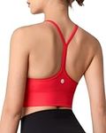 QUEENIEKE Sports Bras for Women Y Back Breathable Padded Wide Strap Medium Support Yoga Bra (Fluorescent Dark Red, M)