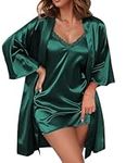 Ekouaer Women's Silk Robe Set 2 Piece Satin Sets Sexy Camisole Nightgown Bride Wedding Kimono Gown, S-XXL