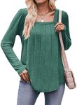 Xpenyo Fall & Winter Tunic Tops for Women Loose Fit Long Sleeve Shirts Square Neck Tops, Long Sleeve-green, Small