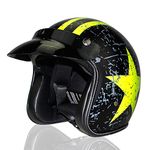 Woljay 3/4 Open Face helmet, Motorcycle Helmet Flat with Rebel Black + Yellow Star Graphic (L)