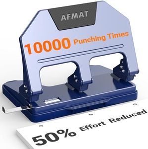 AFMAT 3 Hole Punch Heavy Duty, 40-Sheet 3 Hole Puncher for Binder, Metal Three Hole Punch w/ 10000+ Punching Times, 50% Reduced Effort, Bulit-in S.S. Paper Guide, Large Chip Tray, Blue