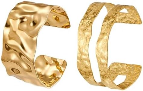 JENCVNL 2 Pièces Bracelet en or pour Femme, Bracelet Or Femme Bracelets de Manchette Large Bracelet Bangle réglables pour Femmes Bijoux (Bracelet Or#6)