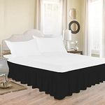 MeckHome Culture Wrap Around Dust Ruffled Bed Skirt 12" Inch Tailored Drop Fade Resistant Brushed Microfiber Bed Skirt - Queen | Black