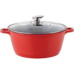 SQ Professional NEA Die-Cast Aluminium Stockpot with Lid 3-Layer Non-Stick Coating - Stew pots - Tempered Glass Lid with Steam Vent Casserole pan (Rossa, 32cm)