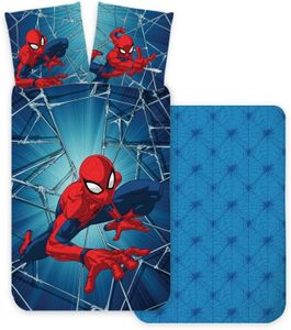 Parure de Lit 3 Pièces Spiderman avec Drap-Housse, 100% Coton, Housse de Couette 140x200 cm + Taie d'oreiller 65x65 cm + Drap-Housse 90x190 cm
