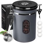 1800ML Airtight Coffee Canister with Date Tracker Transparent Window, 22.8OZ Coffe Beans Storage with 30 ML Measure Spoon&4 co2 Valve, Kitchen Food Storage Container for Ground Coffee,Coffee Beans&Tea