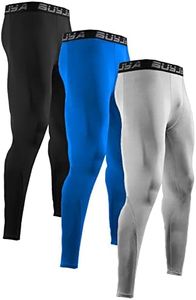 BUYJYA 3 Pack Men's Compression Pants Running Tights Workout Leggings Athletic Cool Dry Yoga Gym Clothes (Blue-Grey-Black, 2XL)