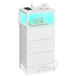 SONGMICS BELLAH Collection - Bedside Table with Charging Station, Side End Table with APP-Controlled Adjustable LED Lights, 1 Open Shelf and 3 Drawers, Bedroom, Cloud White and Snow White LGS303WH04