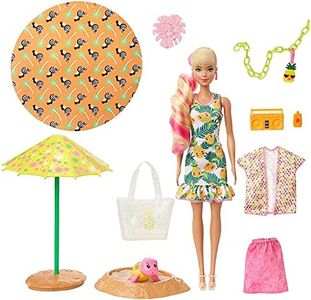 Barbie Color Reveal Foam! Doll & Pet Friend with 25 Surprises: Scented Bubble Solution, Outfits, Hair Extension, Accessories, Kid Bracelet & Charm Hidden in Sand; Kids 3 Years & Older