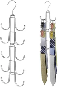 Collapsible Tie Rack Belt Organizer for Closet, Upgraded Dual-Use Belt Tie Hanger with 10 Large Hooks, Storage Up to 80 Items, Rotatable Space Saving Hanger for Closet Organizers and Storage