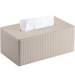 KINGFOM Tissue Box Cover, PU Leather Tissue Box Holder for Home, Office, Car – Rectangle Tissue Boxs for Desk or Vanity Decorative (Beige, Rectangle)