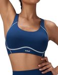 baleaf Freeleaf Broadway High Support Sports Bra for Women Dance Yoga Workout, Wirefree Molded Cup Spaghetti Strap Longline Padded Tops, Navy Blue L