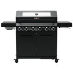 CosmoGrill 8 Burner Platinum Yamara Dark 6+2 Gas BBQ, Viewing Glass, 4 Main Burners, 1 Ceramic Sear Burner, 1 Back Burner, Cast Iron Grills & Bamboo Storage (Black with Cover)