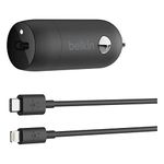 Belkin 20 Watt USB C Car Charger with Fast Charging for Apple iPhone 14, 14 Pro, 14 Pro Max, iPhone 13, 13 Pro, 13 Pro Max, Samsung Galaxy S22 Ultra & More (USB-C to Lightning Cable Included) - Black