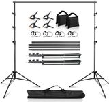 MSKIRA Photography Backdrop Stand Kit 2.8x3m/9.2x10ft Adjustable Background Support System for Wedding Parties Decorations with 4 Spring Clamps, 4 Backdrop Clips, 2 Sandbags, Carrying Bag