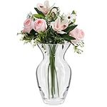 Belle Vous 18cm Clear Glass Vase - 3.5mm thick Modern & Decorative Crystal Vase - Transparent Cylinder shape Glass Flower Vase for Home/Wedding Table Centrepiece and Office Decor