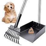 TNELTUEB Dog Pooper Scooper Metal Pet Poop Tray and Rake with Long Stainless Handle Best Bin with Rake for Large Dog