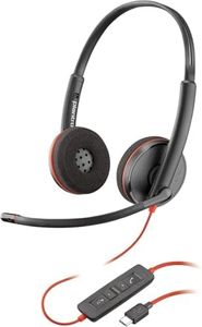 Micro-casque filaire Poly Blackwire 3220 – Microphone antibruit – Conception binaurale – Connexion à un PC/Mac via USB-C ou USB-A – Fonctionne avec Teams, Zoom