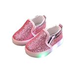 Girls Light Up Sparkle Glitter Low Top Sneakers, Babys Girls LED Light Up Sequin Trainers Light Up Shoes Hook&Loop Sport Sneaker Breathable Casual Slip Up Sneaker 1-6 Years Pink