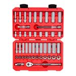 TEKTON 3/8-Inch Drive 6-Point Socket & Ratchet Set, Inch/Metric, 5/16-Inch - 3/4-Inch, 8 mm - 19 mm, 47-Piece (Case) | SKT15301