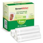Bonsenkitchen Vacuum Food Sealer Rolls Bags 4 Rolls 20 x 500 cm, BPA Free, Commercial Grade Textured Food Vacuum Sealer Bag, Thick Embossed Bags for Food Storage and Sous Vide Cooking, VB40