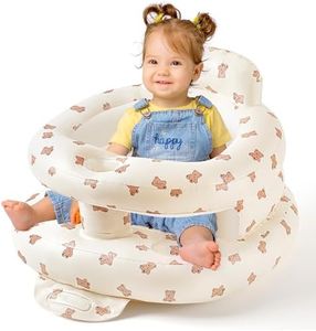Inflatable Baby Seat for Babies 3-36 Months, Baby Sit Up Chair Built in Air Pump Blow Up Infant Back Support Floor Seat for Bebe 3 Months & Up, Large Space Inflatable Baby Chair (Biscuit Bear-Large)