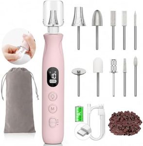 HSKAI Electric Nail File, Cordless Toe Nail Grinder for Thick Toenails, 10-Speed 2000mAh Rechargeable Nail Filer, 50Pcs Pedicure Manicure Drill with LED Lamp, Gifts for Women Men Seniors