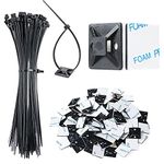 Strong Cable Zip Ties with Zip Tie Mounts, Heavy Duty Wire Ties and Self Adhesive Cable Tie Mounts with Screw Hole for Cable Management Cord Organization for Home Office (Black)