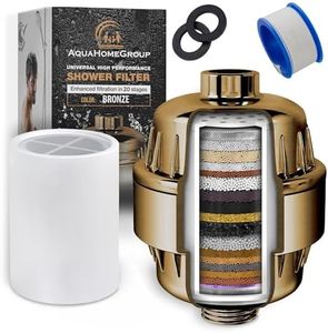 AquaHomeGroup 20 Stage Shower Filter for Hard Water - 2.5 GPM Universal Shower Head Filter for Chlorine, Fluoride, Heavy Metals - Vitamin C E Shower Water Filter for Hair and Skin (Golden)