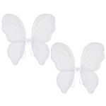 Beistle 2 Piece White Nylon Fabric Fairy Wings with Elastic Armbands â€“ Halloween Costume Dress Up Accessories, One Size