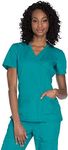 Cherokee Women Scrubs Top Workwear Originals Mock Wrap WW650, Teal Blue, Medium